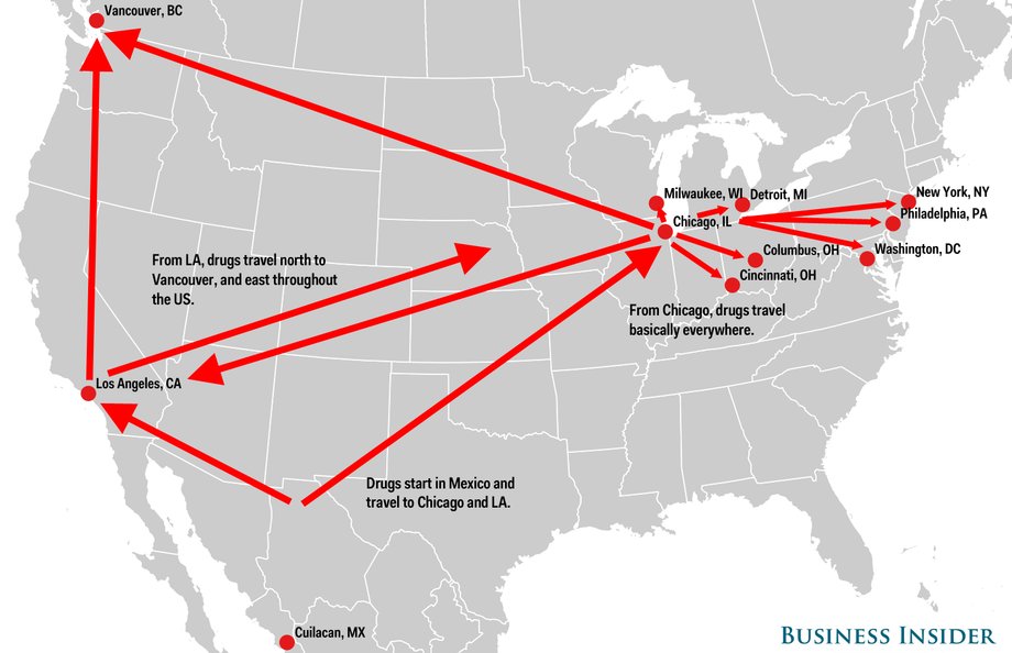 Sinaloa's distribution network in the US.