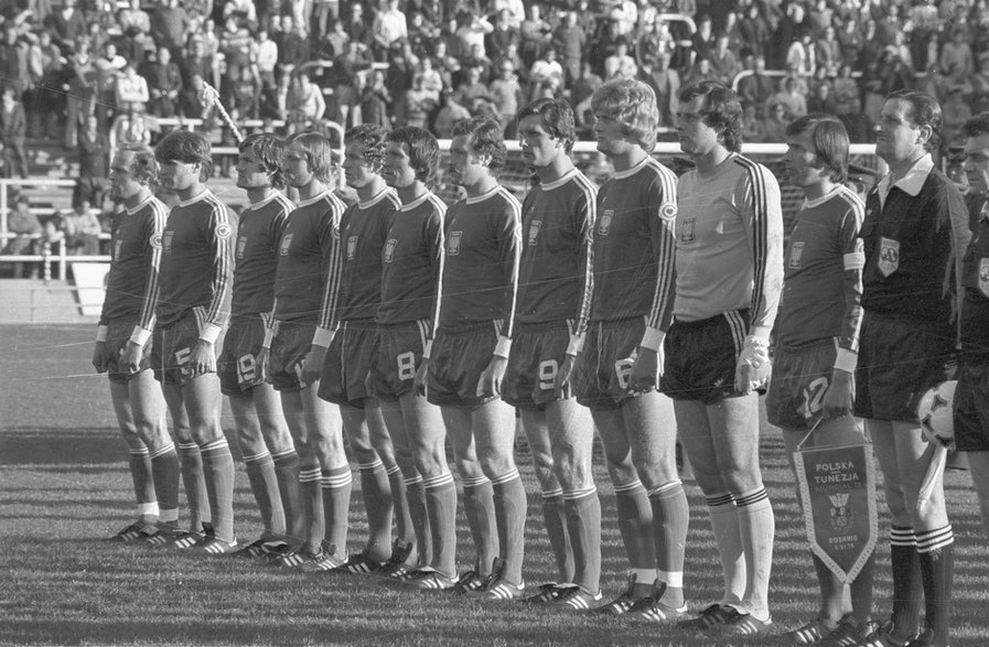 Reprezentacja Polski przed meczem z Tunezją na mistrzostwach świata w 1978 roku.