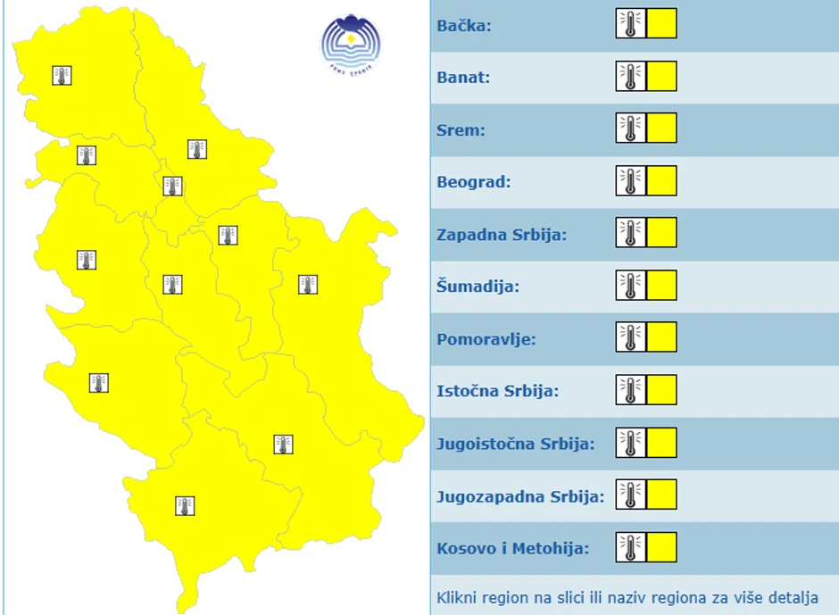 Meteoalarm za utorak, 26. maj