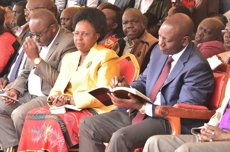 DP William Ruto (R) with Governor Joyce Laboso and Isaac Ruto during a past event 