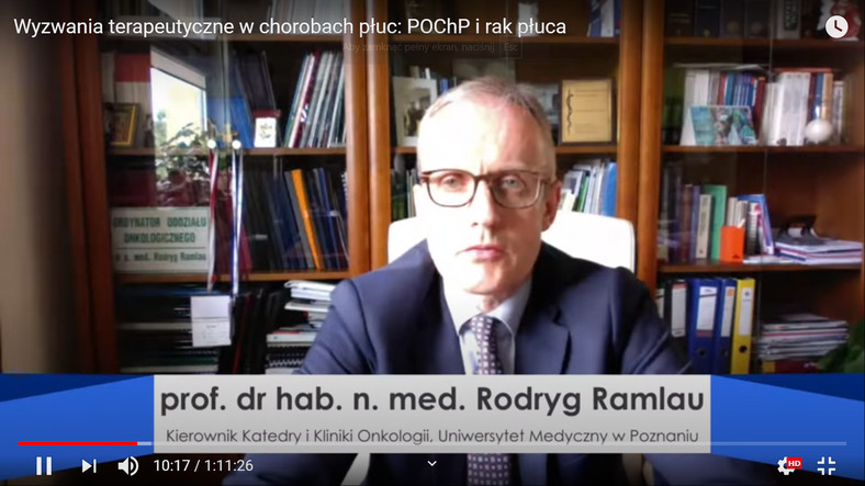 Prof. Rodryg Ramlau, kierownik Katedry i Kliniki Onkologii Uniwersytetu Medycznego w Poznaniu (zdjęcie w webinaru)