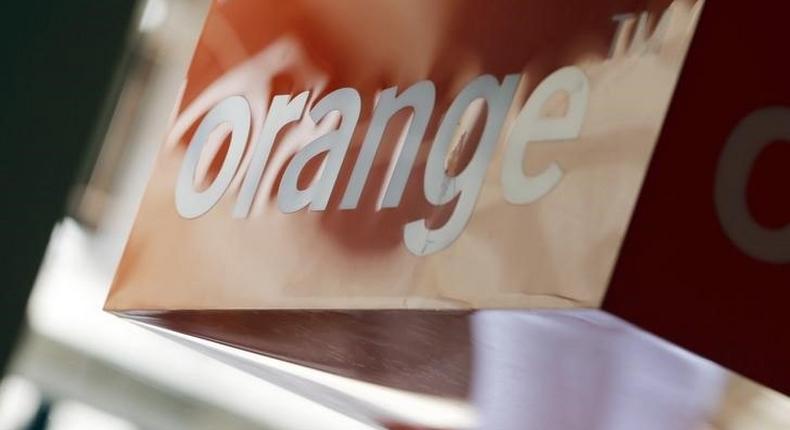 A logo is seen in a retail store of French telecom operator Orange in Bordeaux, southwestern France