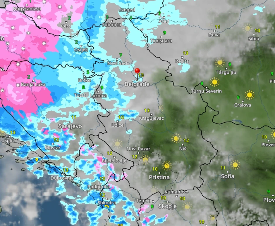 Oblaci nad Srbijom u 14 sati 