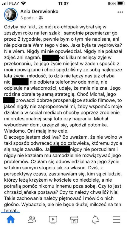 Usunięty komentarz Anny Derewienko