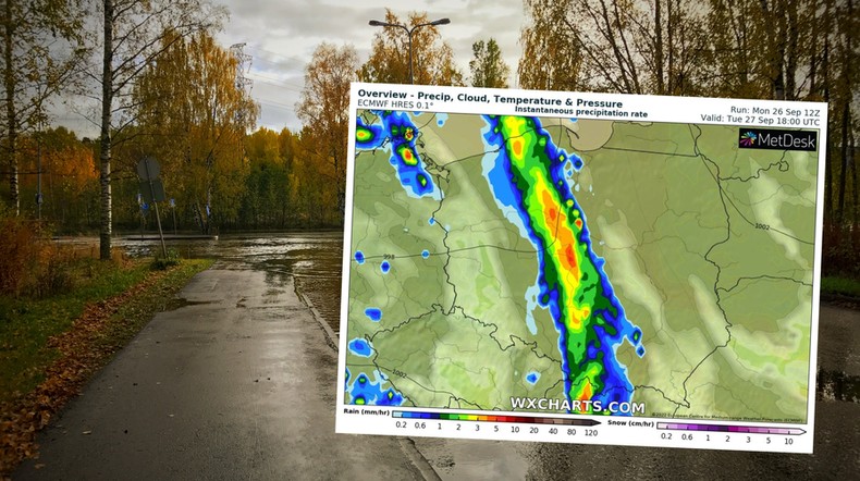 We wtorek Polska będzie skąpana w chmurach i deszczu (mapa: wxcharts.com)