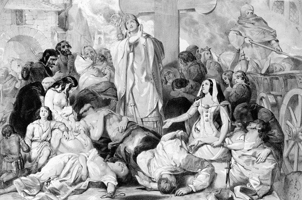 Czarna śmierć. Ludzie modlący się o uwolnienie od dżumy, ok. 1350 r. 