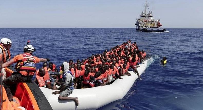 Migrants are rescued during a MOAS operation off the coast of Libya August 18, 2016 in this handout picture courtesy of the Italian Red Cross released on August 19, 2016.