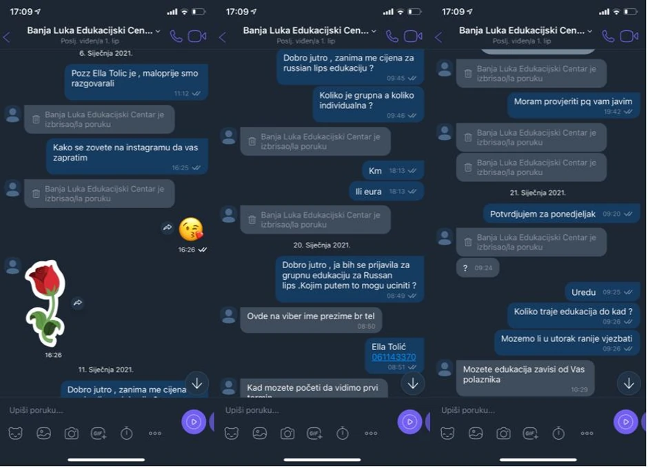 Nakon što se klijentkinja žalila Olgica je obrisala većinu poruka