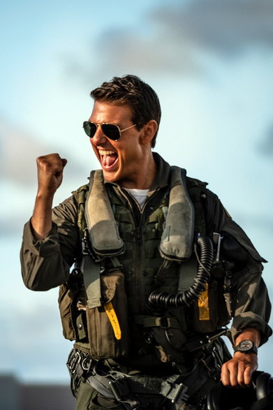 Tom Cruise jako Kapitan Pete "Maverick" Mitchell w filmie "Top Gun: Maverick"