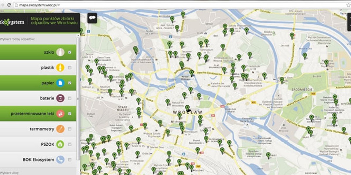 Interaktywna mapa działa na stronie Ekosystemu