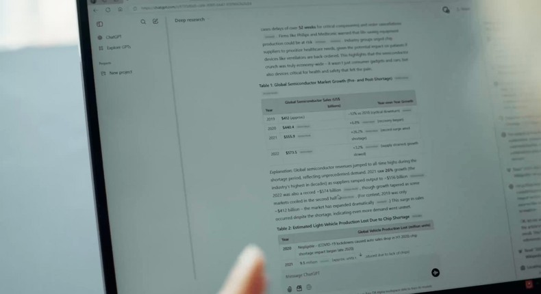OpenAI's Deep Research tool can complete complex research tasks in minutes.screenshot/OpenAI