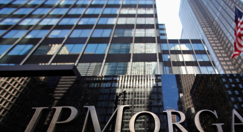 JP Morgan Chase & Co sign outside headquarters in New York