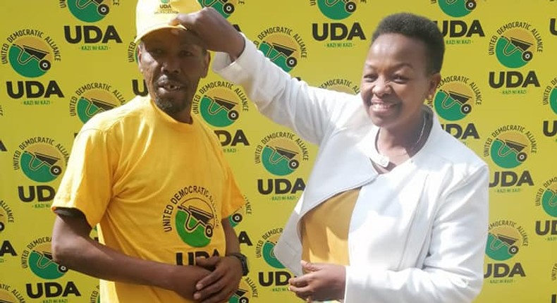 UDA Secretary General Veronica Maina receives Comedian Joseph Kinuthia, better known as Omosh at the party's headquarters. 