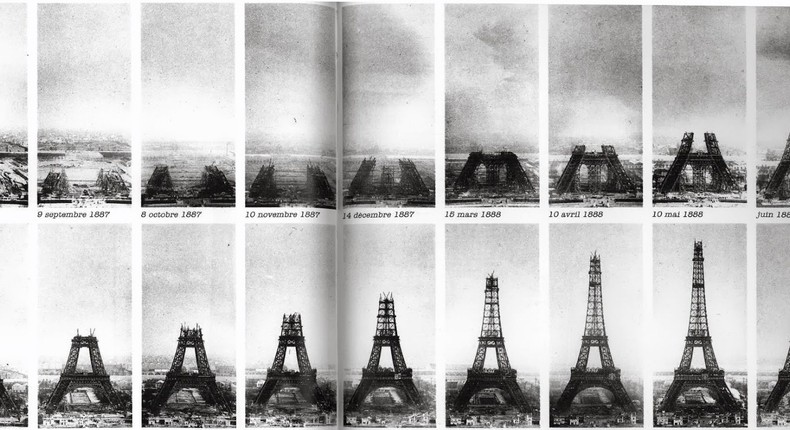 The Eiffel Tower, from start to finish in 1889.