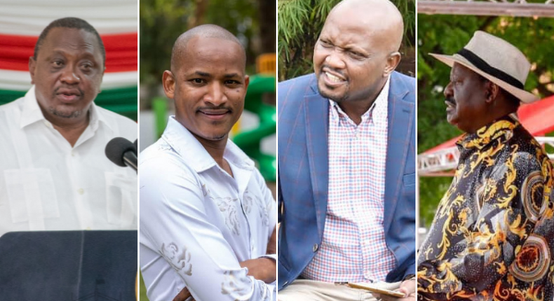 President Uhuru Kenyatta, Embakasi East MP Babu Owino, Gatundu South MP Moses Kuria and former Prime Minister Raila Odinga