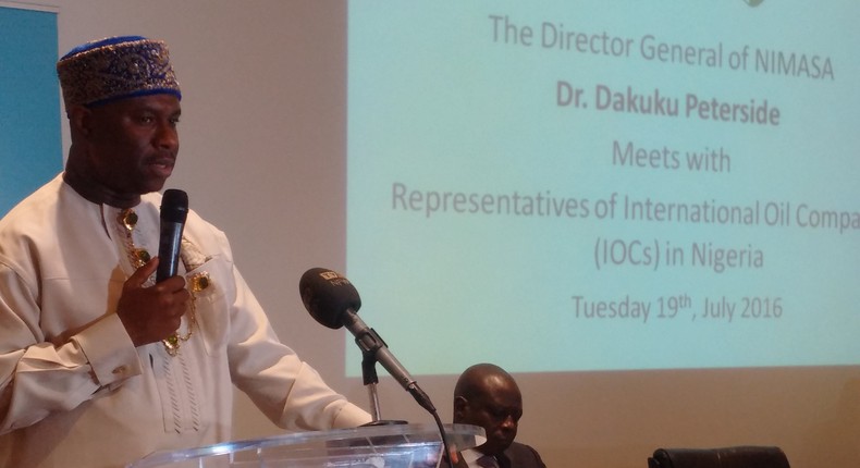 Dr. Dakuku Peterside, Director General of NIMASA addressing the representatives of the International Oil Companies (IOCs) operating in Nigeria at an engagement at Eko Hotel Lagos.