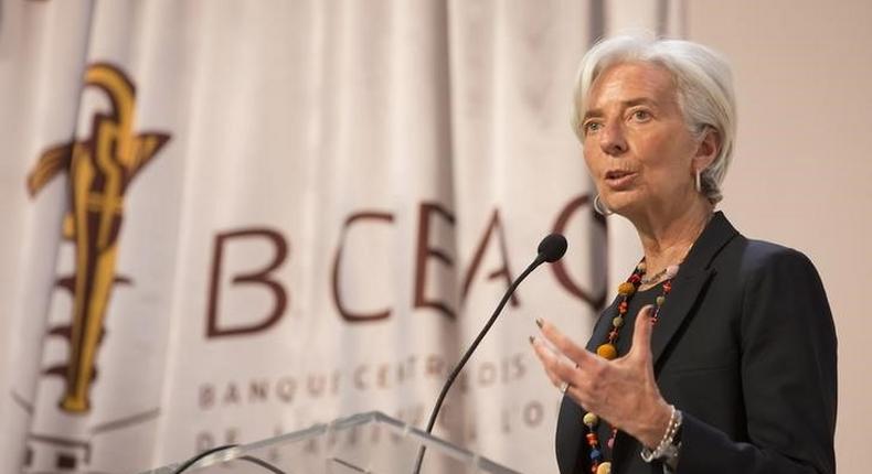 International Monetary Fund Managing Director Christine Lagarde speaks at the Banque Centrale des Etats de Afrique in Dakar  January 30, 2015.   REUTERS/Stephen Jaffe/IMF Staff Photograph Handout via Reuters