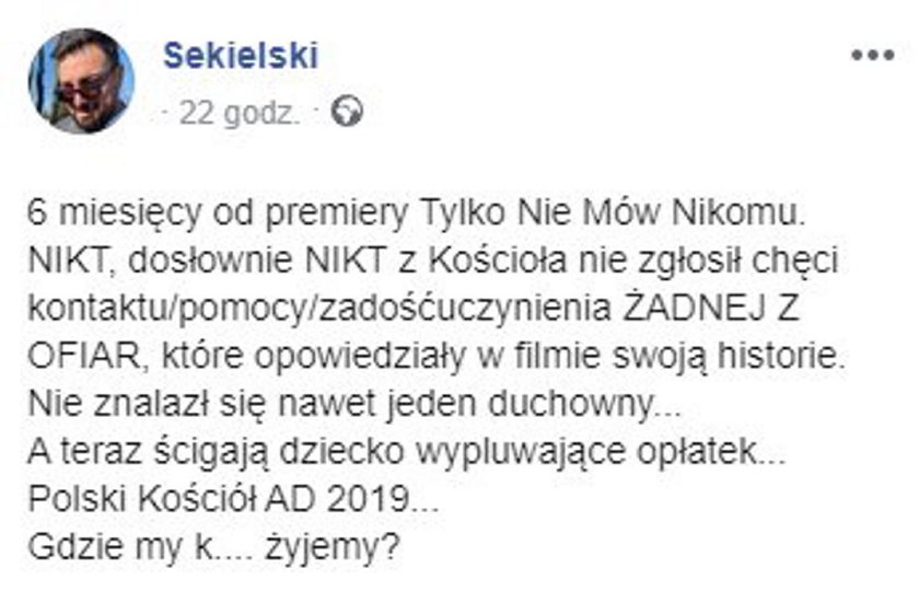 Sekielski ostro o Kościele