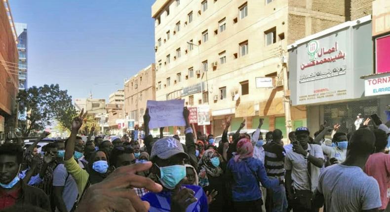 Sudanese protesters chant slogans during an anti-government demonstration in the capital Khartoum on January 6, 2019