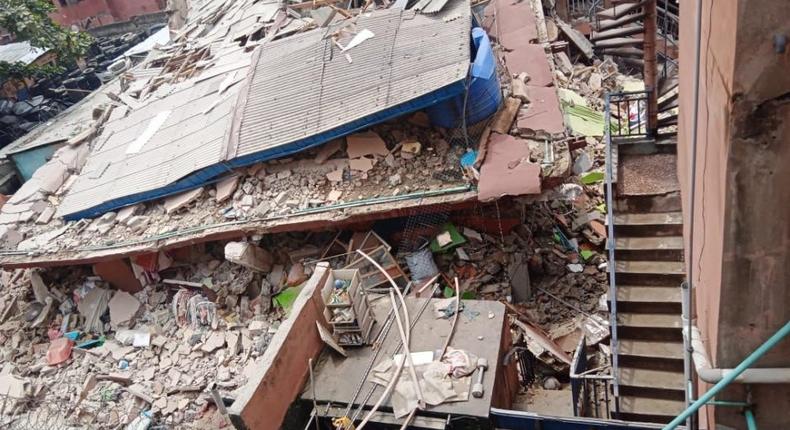 The building located on Sonuga Street, Palm Avenue, in the Mushin area collapsed on Friday, September 23, 2022. (Punch)