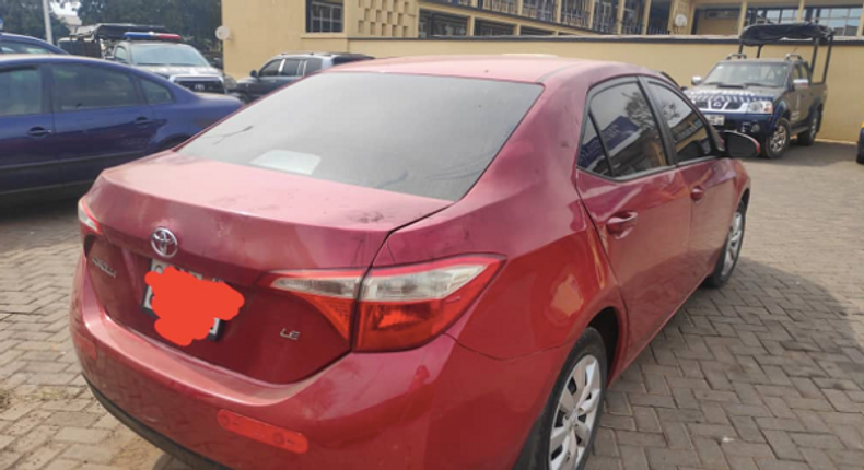 The red Toyota Corolla that was snatched has been retrieved by the police in Kumasi