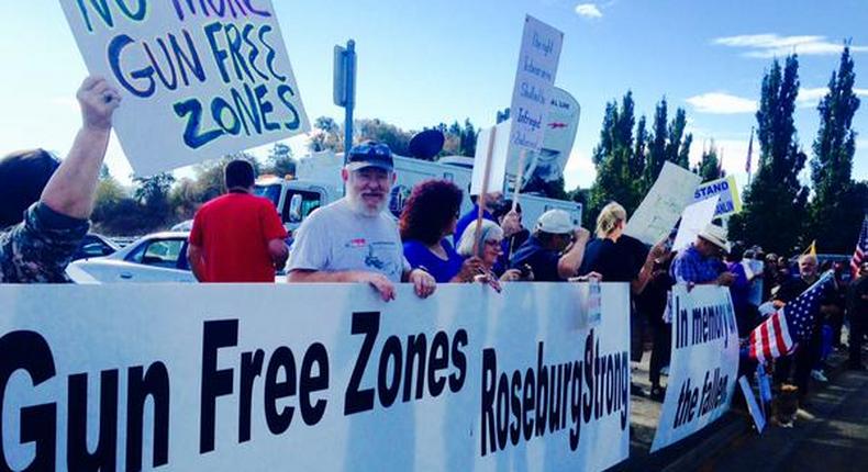 Protesters in Roseburg, Oregon, Friday.