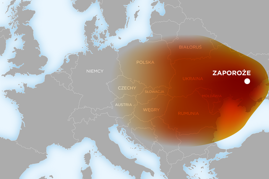 Strefa wykluczenia musiałaby potencjalnie objąć obszar niemal 30 tys. km kw. – czyli tyle, ile zajmuje całe województwo wielkopolskie, drugie największe w Polsce, a całkowita powierzchnia skażenia osiągnęłaby 2 mln km. kw. To jedna piąta powierzchni Europy