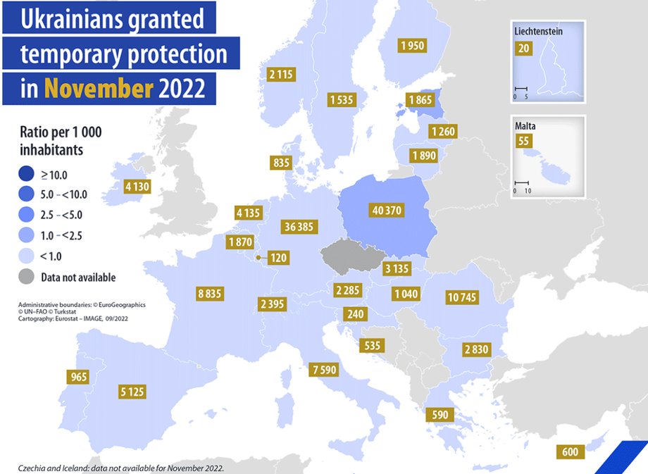 Ukraińcy, którzy dostali status czasowej ochrony w krajach Unii w listopadzie