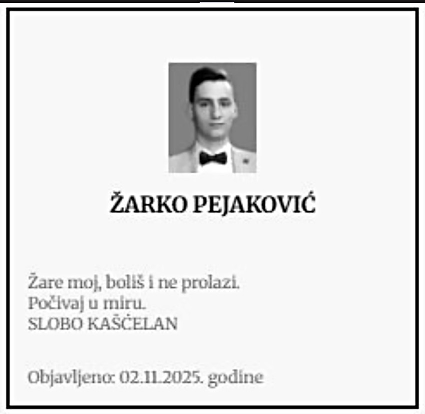 Čitulja na godišnjicu smrti Žarka Pejakovića