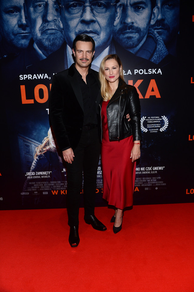 Mikołaj Krawczyk i Sylwia Juszczak-Krawczyk na premierze filmu "Lokatorka"