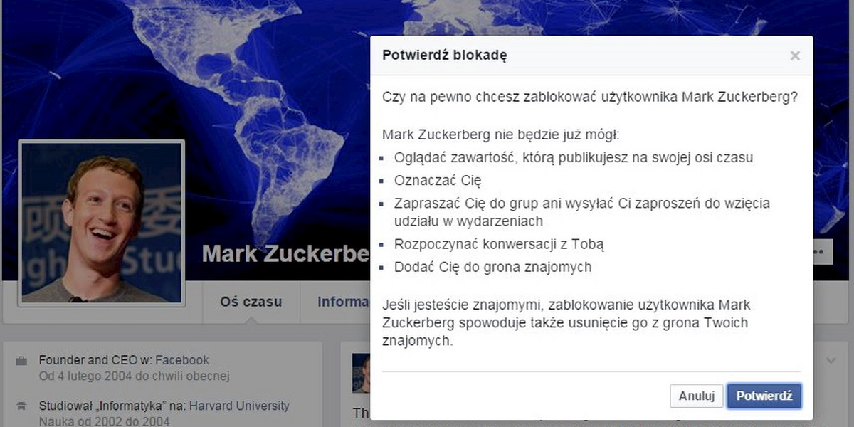 Zablokuj Marka Zuckerberga na Facebooku i zobacz co się stanie!