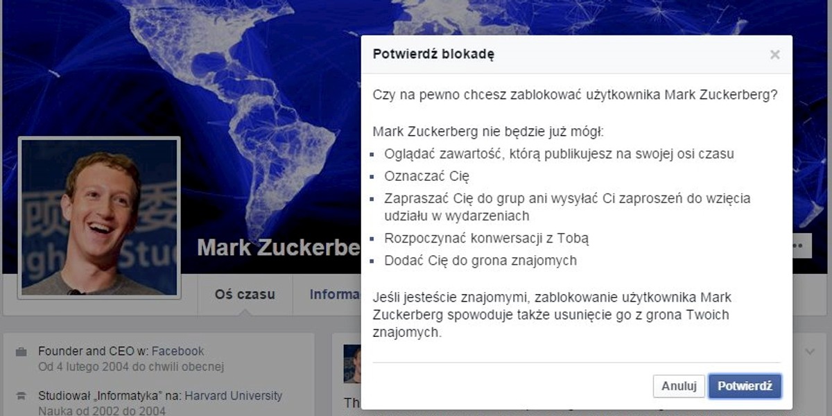 Zablokuj Marka Zuckerberga na Facebooku i zobacz co się stanie!