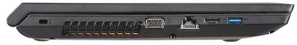 Lewa strona: zamek Kensington, D-sub, RJ-45, HDMI, USB 3.0