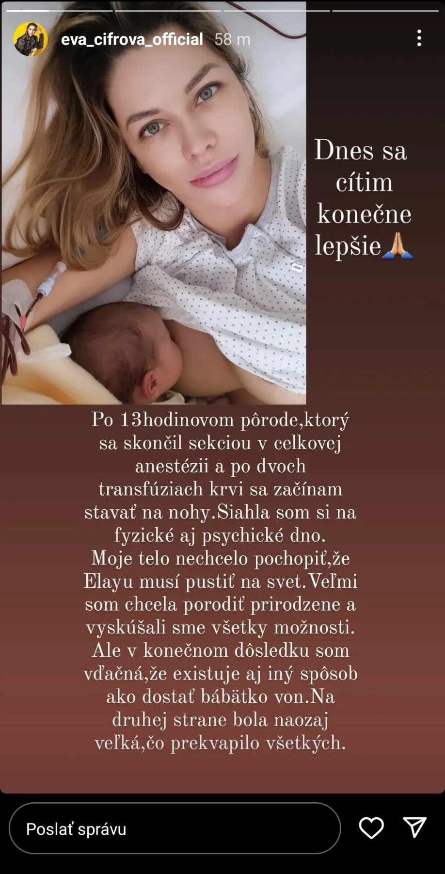 Cifrová sa rozhovorila o pôrode a tiež prístupe nemocničného personálu.