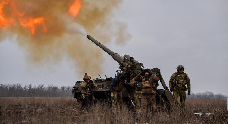 Ukrainian artillery teams fire toward Russian positions in Bakhmut.Madeleine Kelly/Getty Images