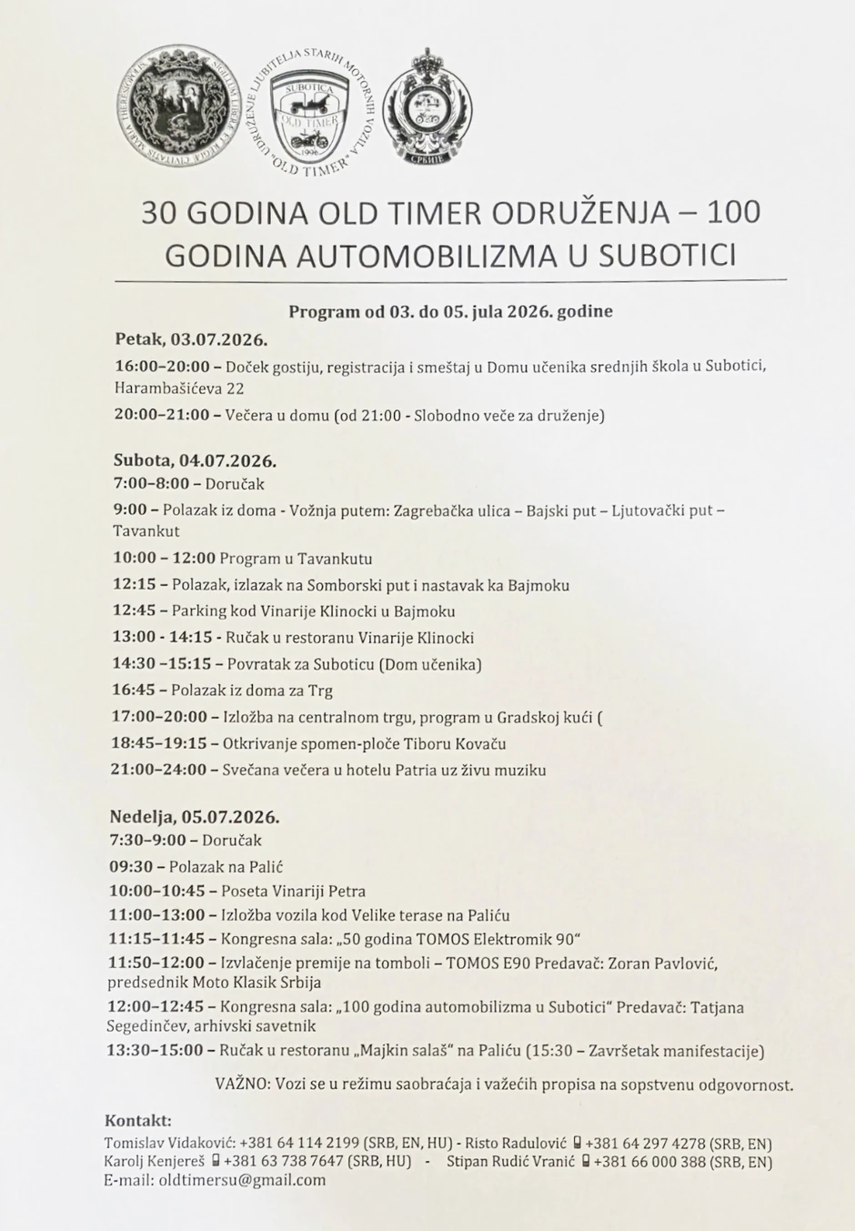 Ljubitelje oldtajmera očekuje bogat program u Subotici