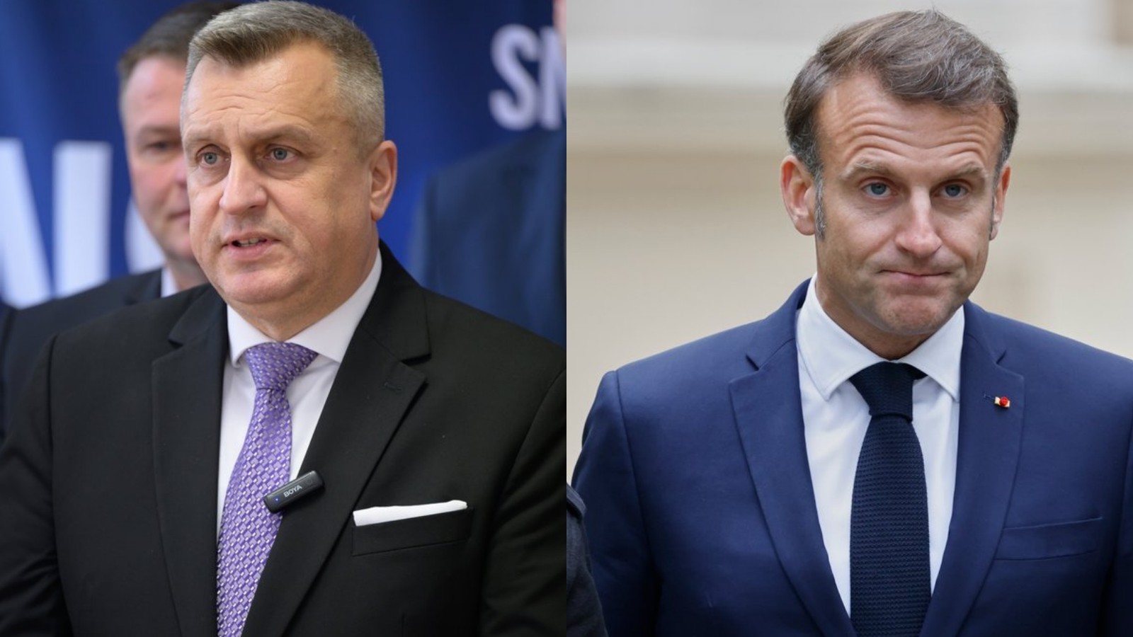 Líder SNS Andrej Danko a francúzsky prezident Emmanuel Macron. 