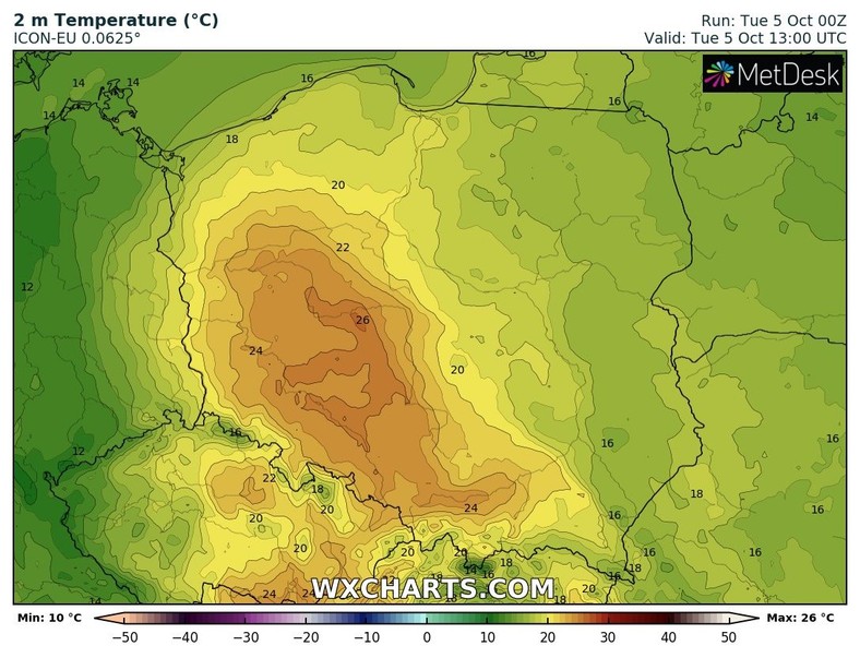 Na termometrach aż do 26 st. C