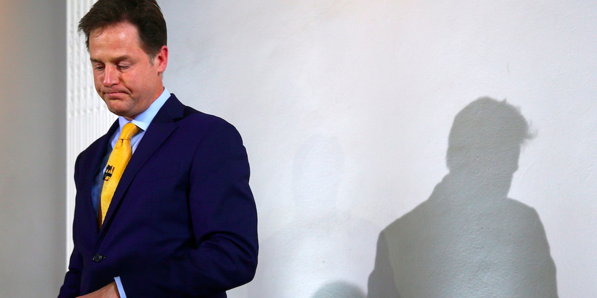 Nick Clegg announces his resignation as leader of the Liberal Democrats. May 8, 2015.