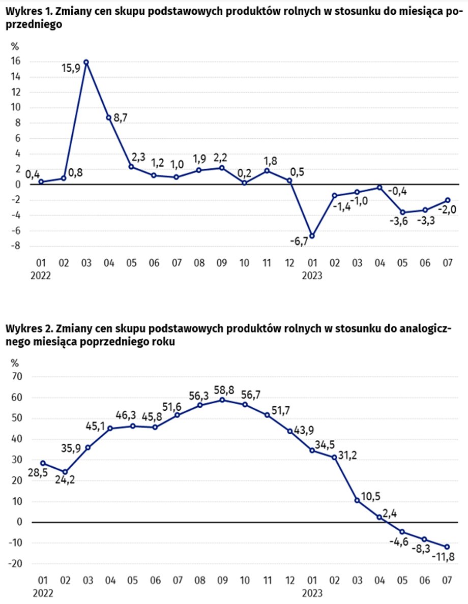 Ceny podstawowych produktów rolnych w skupach systematycznie tanieją.