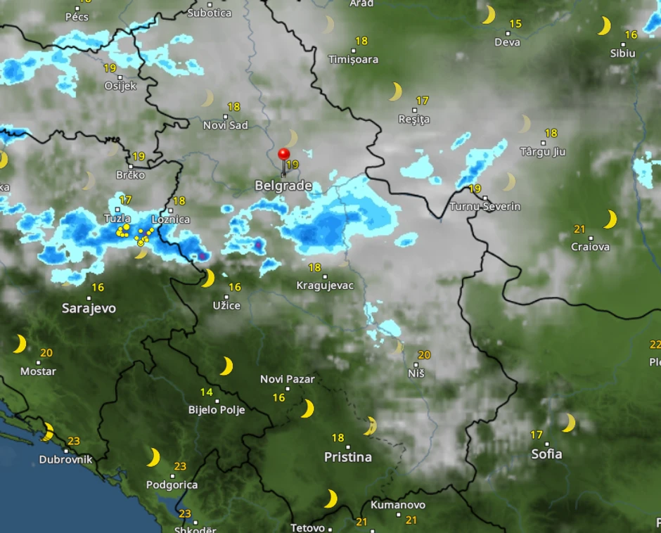 Kretanje nevremena u tri sata nakon ponoći