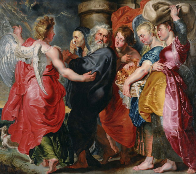 Obraz z 1620r. "Ucieczka Lota i jego rodziny z Sodomy" wg. Rubensa
