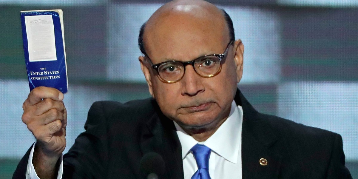 Khizr Khan, the father of an American Muslim soldier who was killed in action, presented a booklet of the US Constitution on Thursday night during the fourth day of the Democratic National Convention in Philadelphia.