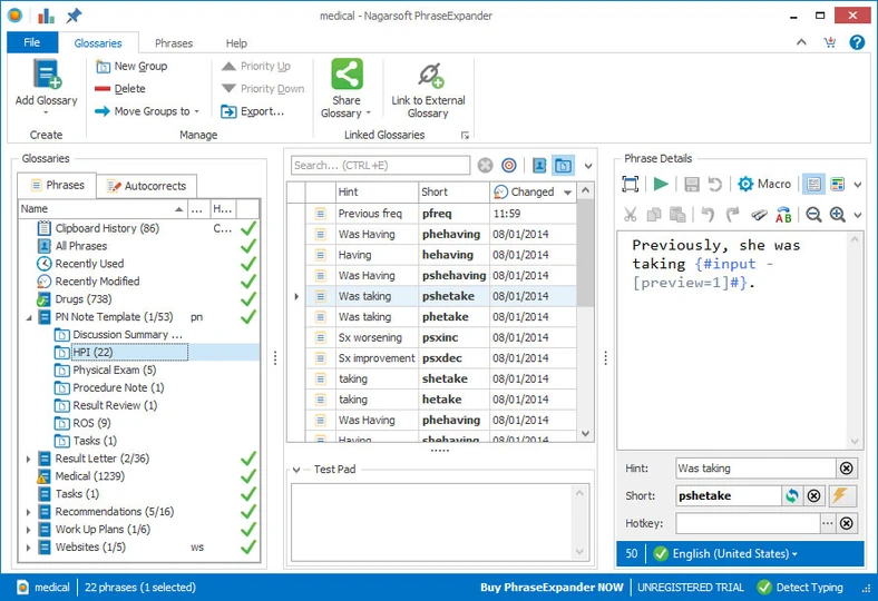 Główne okno programu do automatyzacji pracy - PhraseExpander Standard