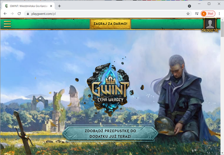 Strona internetowa gry karcianej Gwint