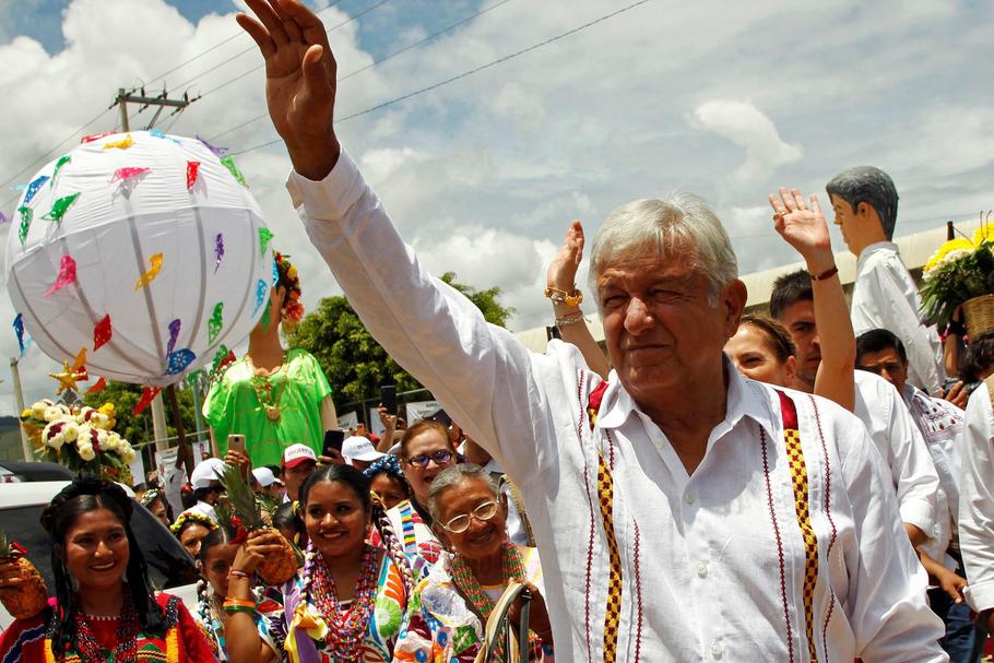 Mexico's presidential front-runner Andres Manuel Lopez Obrador of MORENA greets supporters in Oaxaca
