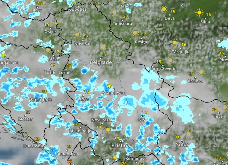 Kretanje kiše u 12 časova