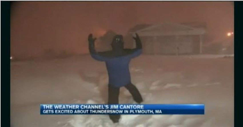 Ushićenje Džima Kantorea prilikom izveštavanja o oluji