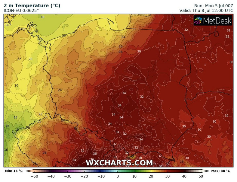 Prognozowana temperatura na czwartek