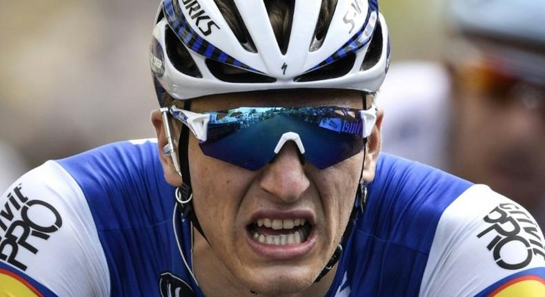 Germany's Marcel Kittel crosses the finish line at the end of the seventh stage of the Tour de France on July 7, 2017